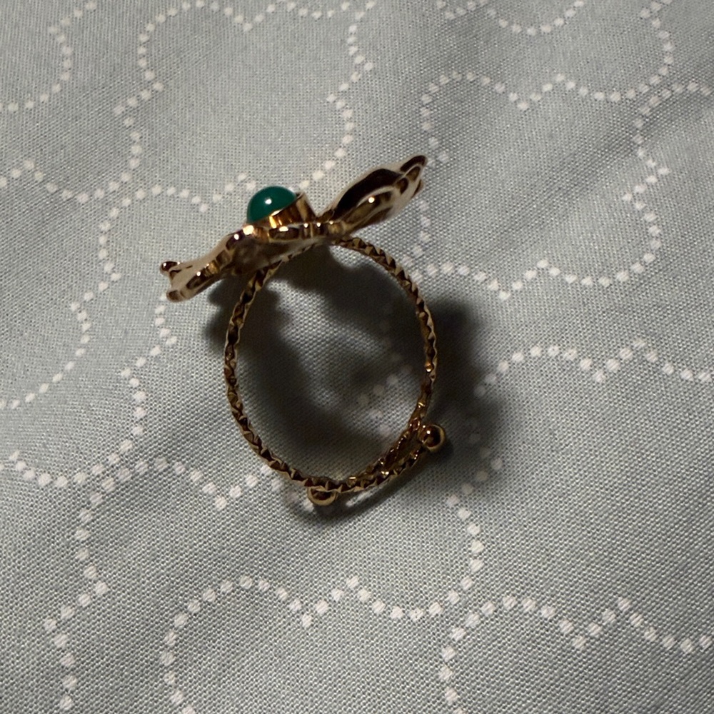 Gold Statement Ring With Green Stone - image 2